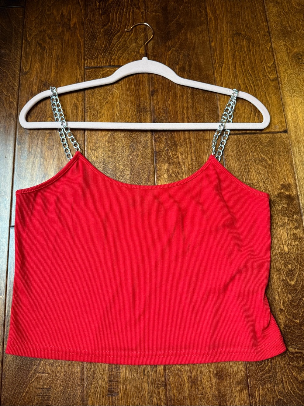 Faded-Glory Women’s Red Chain-Strap Ribbed Crop Tank Top
